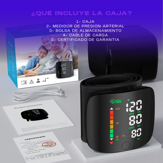 Tensiómetro de muñeca con pantalla LED y pantalla táctil