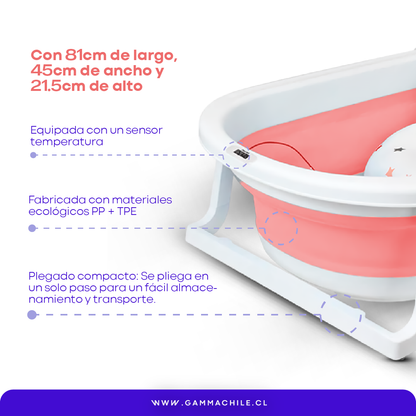 Bañera Plegable Para Bebe Con Termómetro y Cojín Incluido
